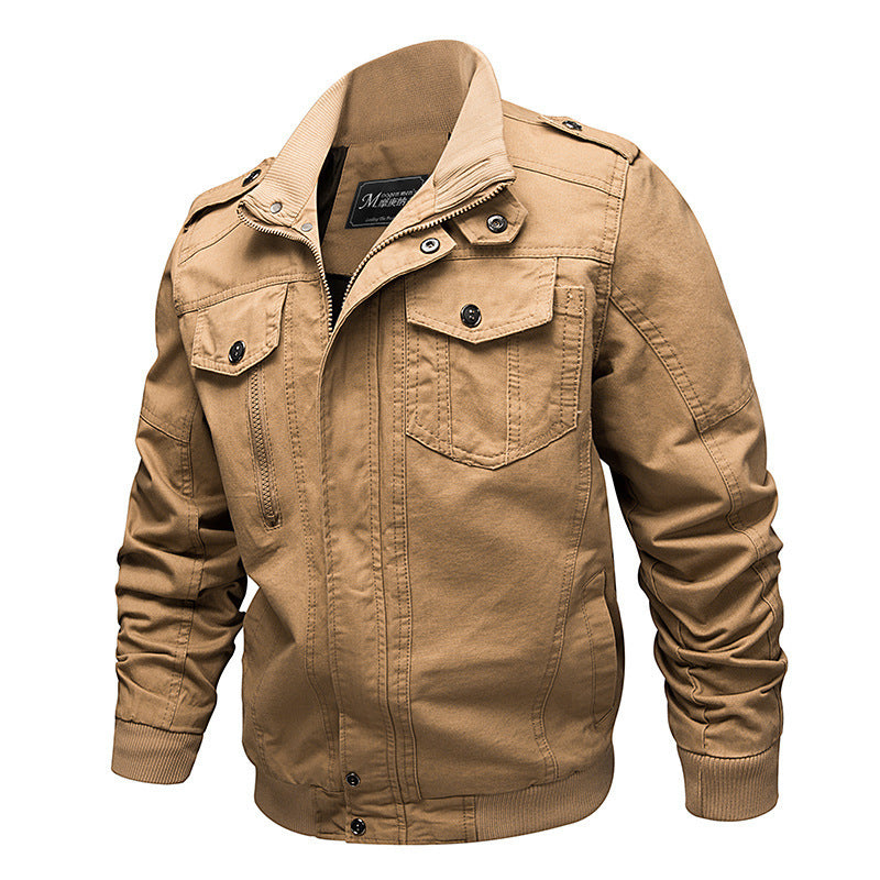 Herren  leichter Baumwoll-Canvas Fliegerjacke mit Schulterklappen, verdecktem Reißverschluss und multifunktionalen Taschen Nord Taschen