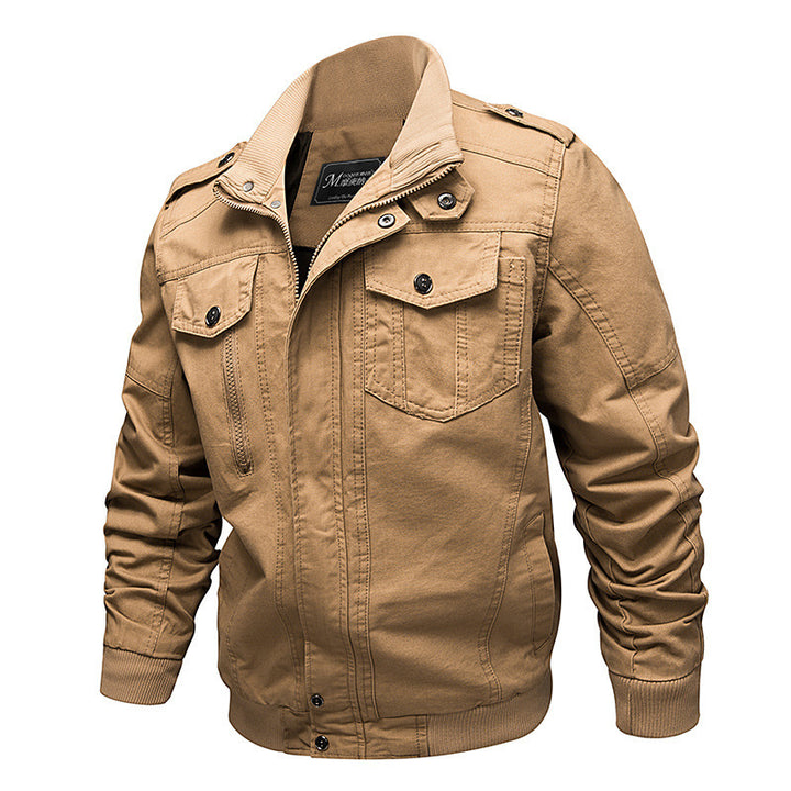 Herren  leichter Baumwoll-Canvas Fliegerjacke mit Schulterklappen, verdecktem Reißverschluss und multifunktionalen Taschen Nord Taschen