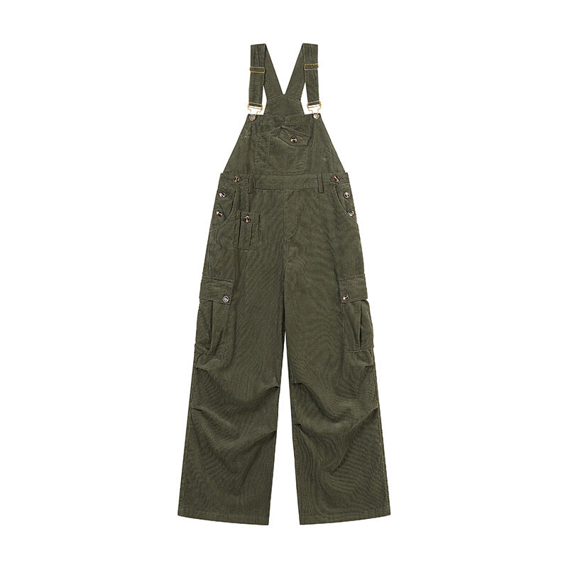 Damen Lässige Cord-Latzhose mit weitem Bein, Cargo-Taschen und verstellbaren Trägern Nord Taschen