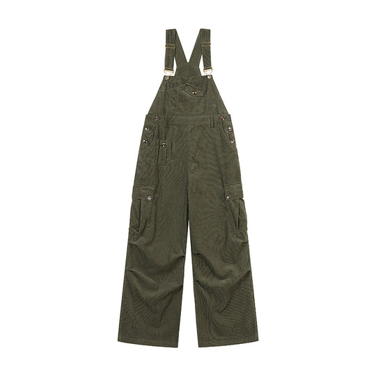 Damen Lässige Cord-Latzhose mit weitem Bein, Cargo-Taschen und verstellbaren Trägern Nord Taschen