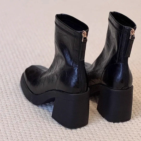 Damen modische Ankle Boots mit robustem Blockabsatz und eleganter Naht
