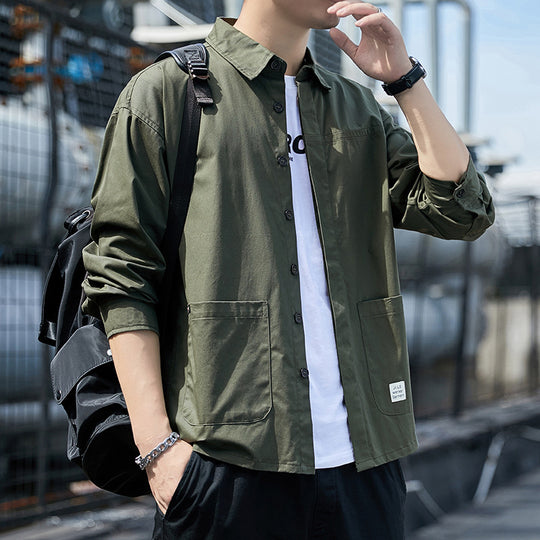 Herren Overshirt im leichten Canvas‑Utility‑Style mit Hemdkragen und aufgesetzten Taschen Nord Taschen