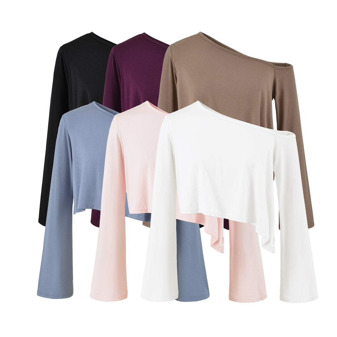 Damen Einschulter-Kurztop mit asymmetrischem Saum und Trompetenärmeln Nord Taschen