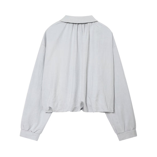 Damen Cropped Bomberjacke im Oversize‑Look mit Hemdkragen und elastischem Bund Nord Taschen