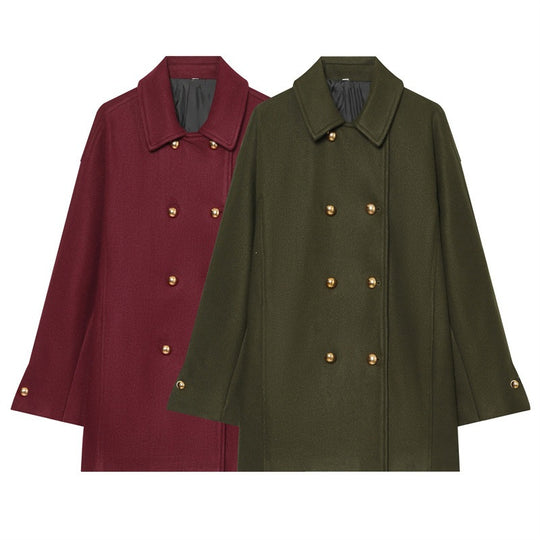 Damen Kurzmantel im Military‑Stil mit Doppelreiher und goldfarbenen Zierknöpfen Nord Taschen