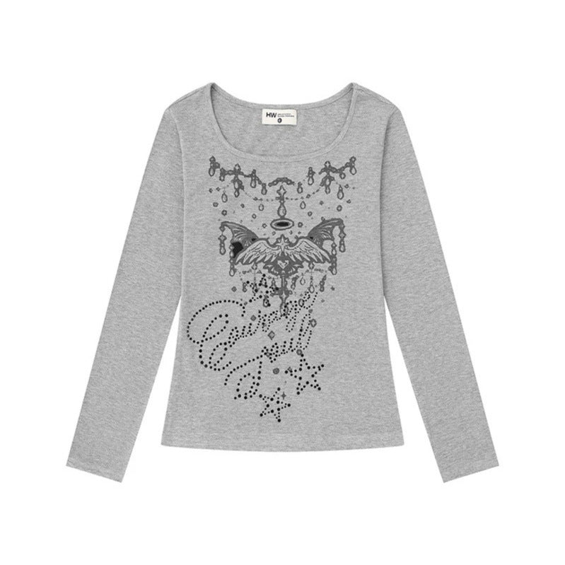 Damen Langarmshirt mit Rundhalsausschnitt, Strass-Print und Engelsmotiv Nord Taschen