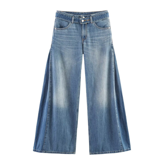 Damen Weite Denim-Hose mit extraweitem Schlag und seitlichen Falteinsätzen Nord Taschen