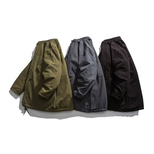 Herren Isolierende Parkajacke im Oversize‑Cut mit Sherpa‑Futter und Tunnelzugsaum Nord Taschen