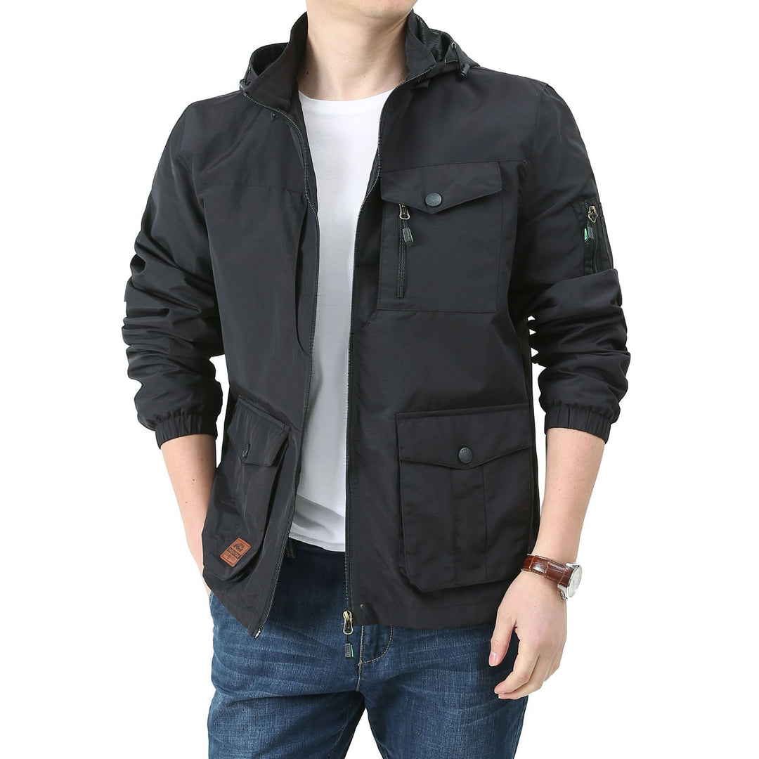 Herren wasserabweisende Kapuzen-Canvas-Fieldjacke mit verdecktem Zweiwege-Reißverschluss, elastischen Ärmelbündchen und Utility-Pattentaschen Nord Taschen