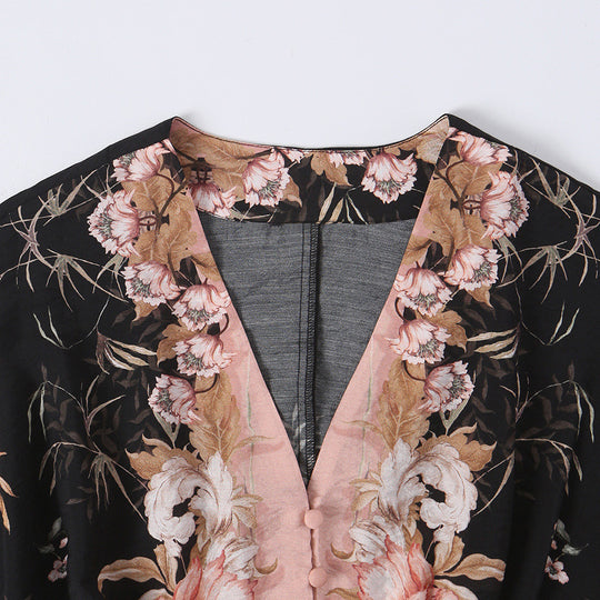 Damen Kurzkleid im Kimono-Stil mit Taillengürtel und V-Ausschnitt Nord Taschen