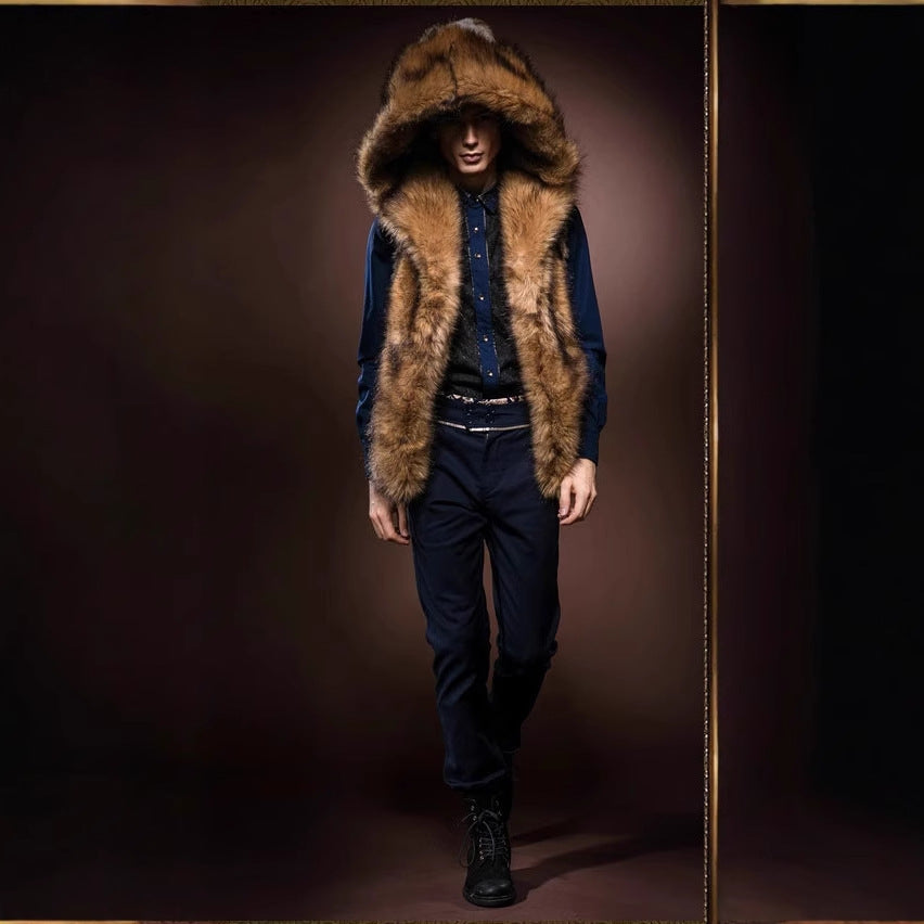 Herren Elegante Kunstpelz-Weste mit tiefem Kragen und luxuriösem Design