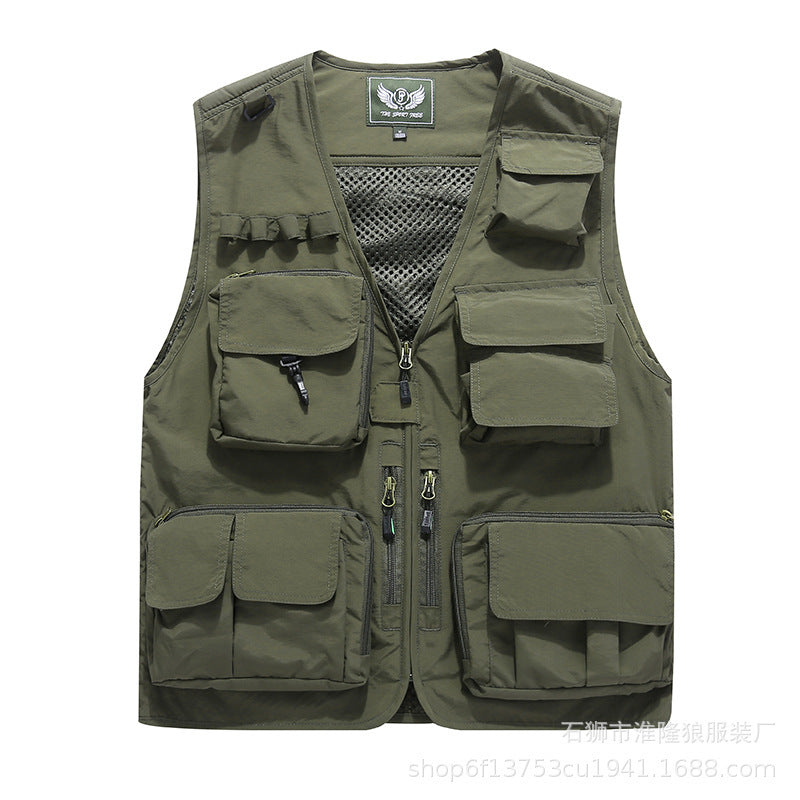Herren Multifunktionale Utility-Weste mit Mehrfach-Taschen, Mesh‑Futter und Reißverschlussfront Nord Taschen