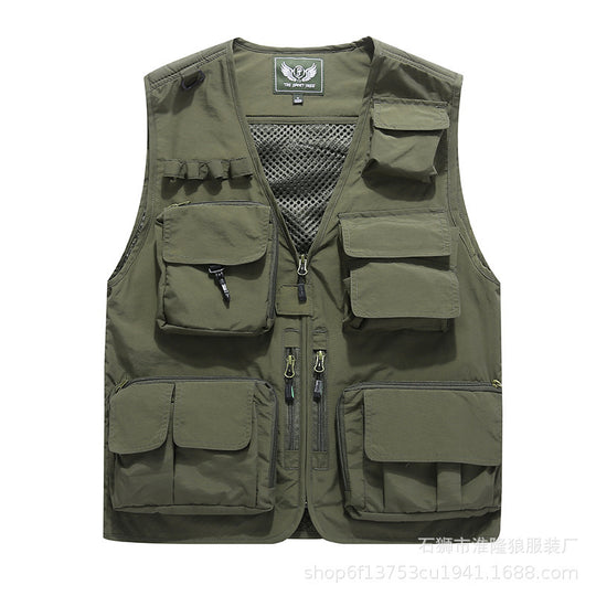 Herren Multifunktionale Utility-Weste mit Mehrfach-Taschen, Mesh‑Futter und Reißverschlussfront Nord Taschen