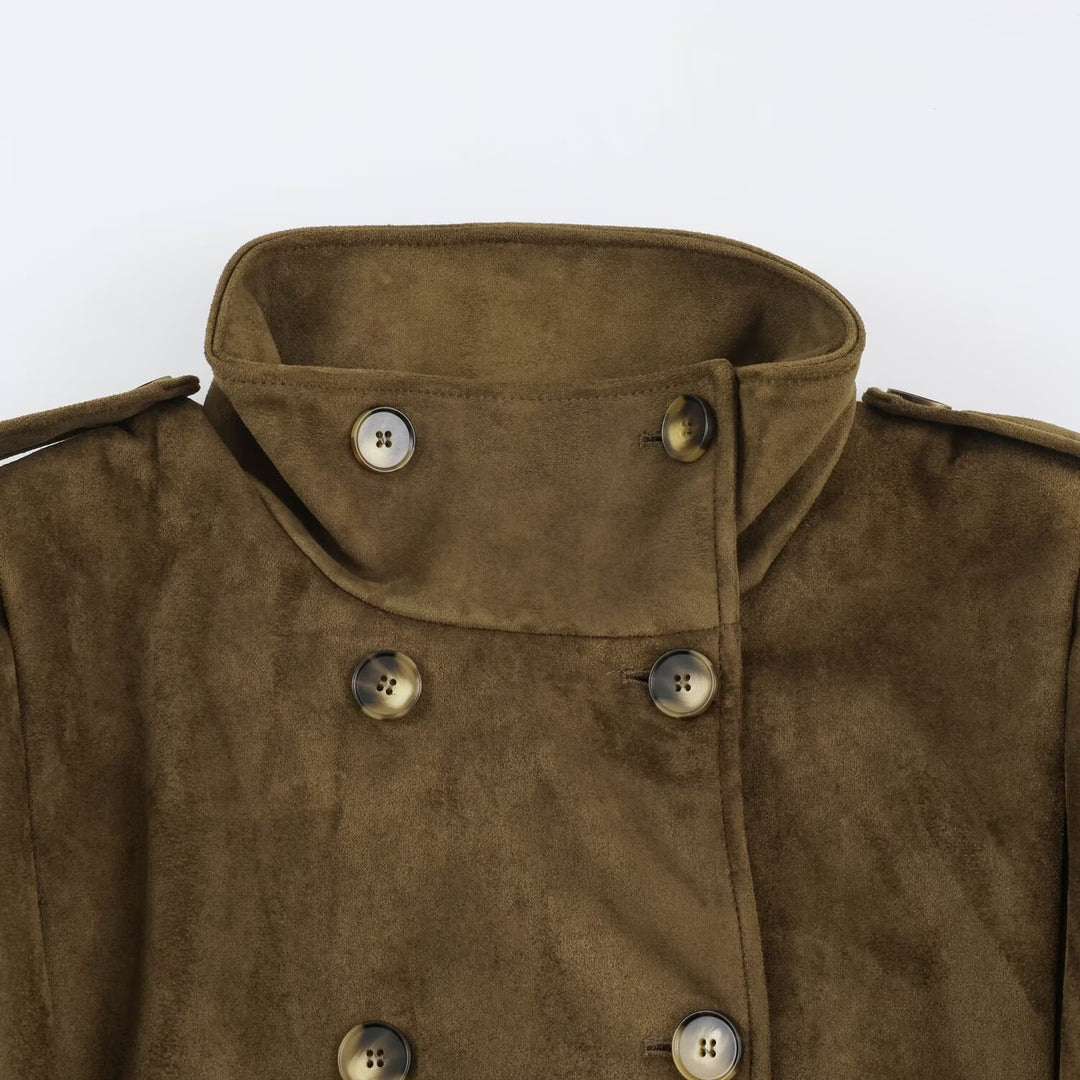 Damen Kurzjacke im Matrosen- und Military-Mix mit hohem Stehkragen, Epauletten und tailliertem Gummizug Nord Taschen