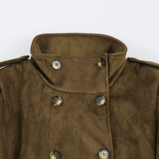 Damen Kurzjacke im Matrosen- und Military-Mix mit hohem Stehkragen, Epauletten und tailliertem Gummizug Nord Taschen