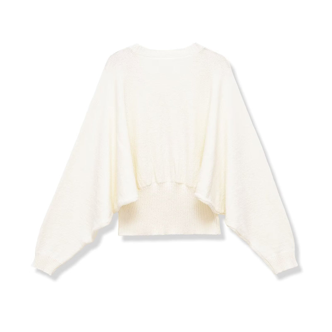 Damen weit geschnittener Cropped-Pullover mit Fledermausärmeln und breitem Rippbündchen Nord Taschen