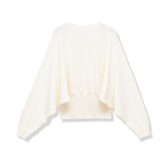 Damen weit geschnittener Cropped-Pullover mit Fledermausärmeln und breitem Rippbündchen Nord Taschen
