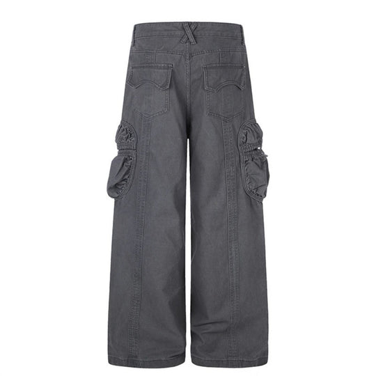 Damen weite Utility-Cargohose mit gerafften Seitentaschen und Ziernähten Nord Taschen