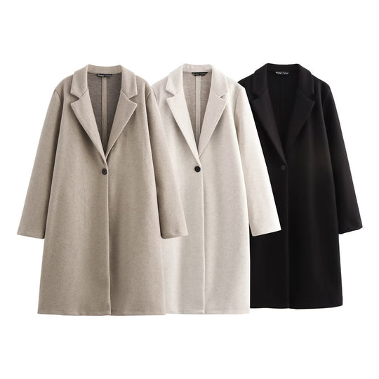 Damen Puristischer Longline-Mantel mit Reverskragen, Ein-Knopf‑Verschluss und weichem Filzfinish Nord Taschen