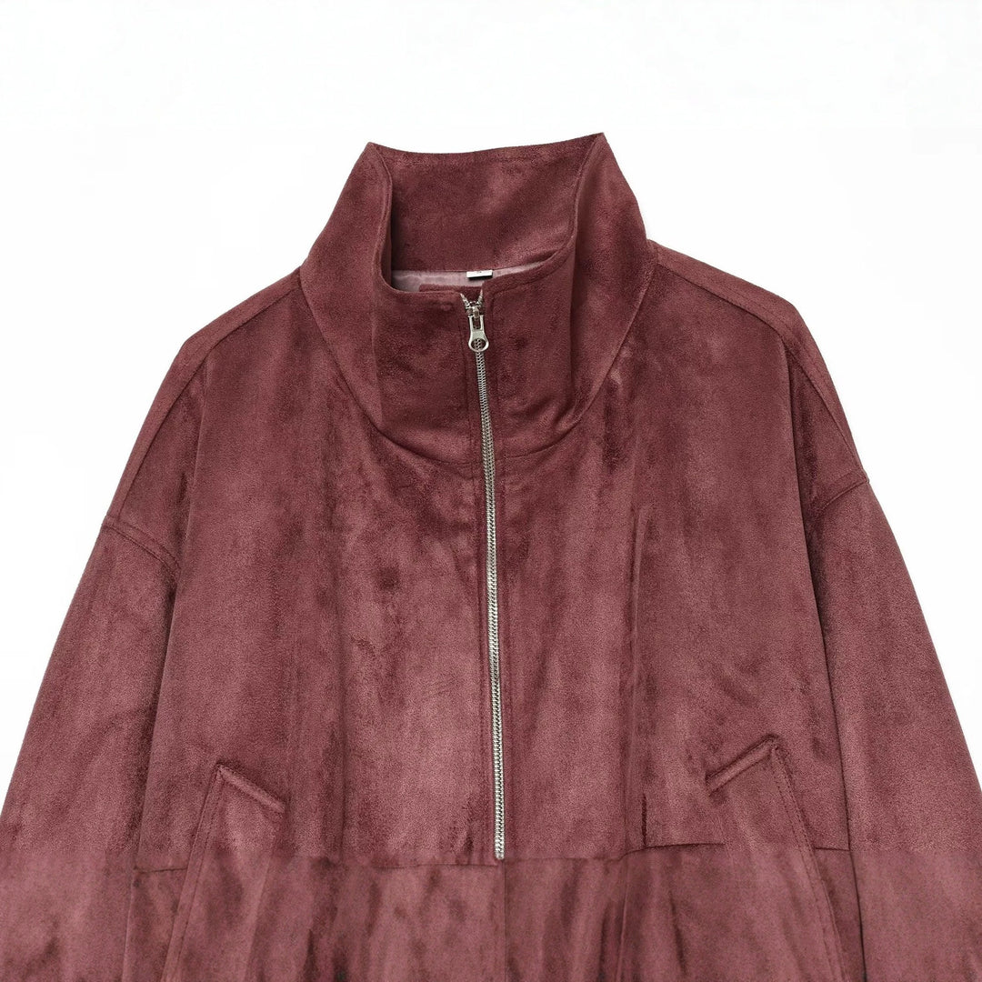 Damen kurze Veloursleder-Optik Bomberjacke mit Stehkragen und elastischem Saum Nord Taschen