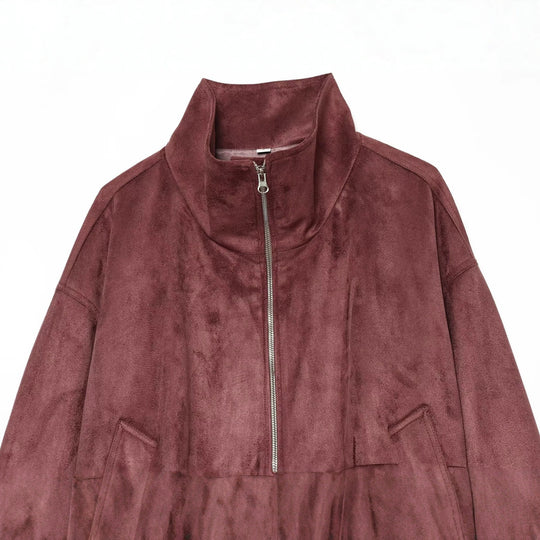 Damen kurze Veloursleder-Optik Bomberjacke mit Stehkragen und elastischem Saum Nord Taschen