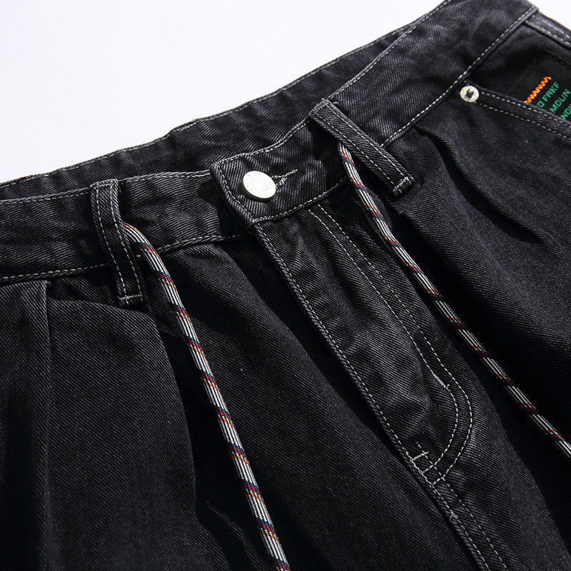 Unisex Weite Baggy-Jeans mit Tunnelzugbund, Faltenvordern und Utility-Taschen Nord Taschen