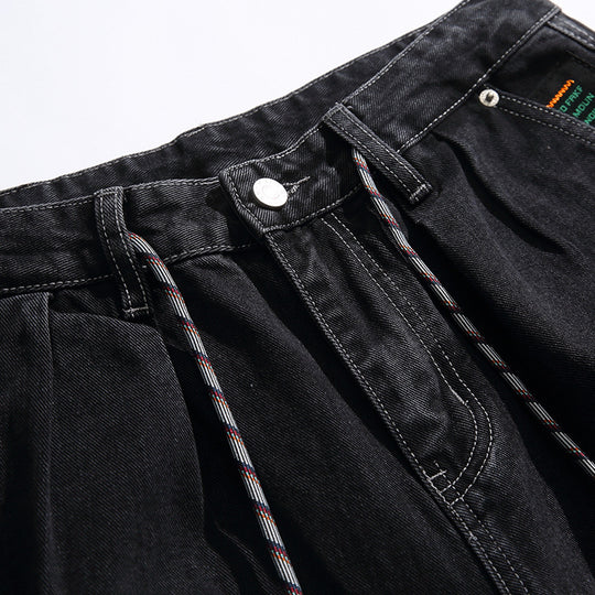 Unisex Weite Baggy-Jeans mit Tunnelzugbund, Faltenvordern und Utility-Taschen Nord Taschen