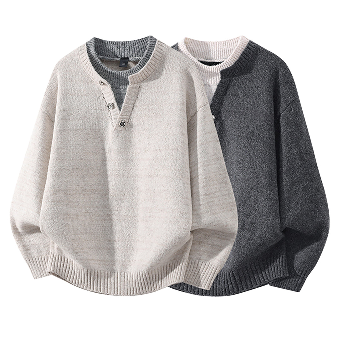 Damen Oversize-Strickpullover mit Henley‑Halbknopfkragen und geripptem Saum Nord Taschen