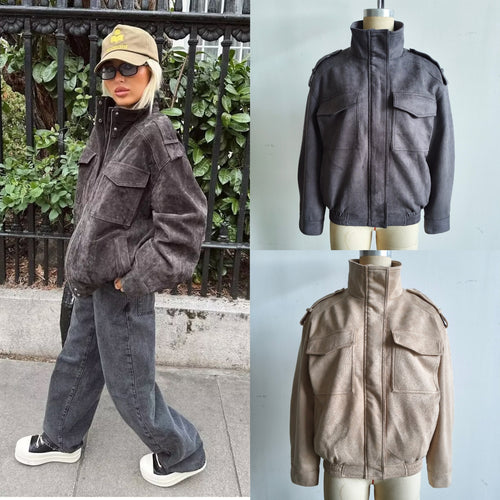 Herren Fieldjacke im utilitaristischen Stil mit Stehkragen, Schulterklappen und aufgesetzten Pattentaschen Nord Taschen