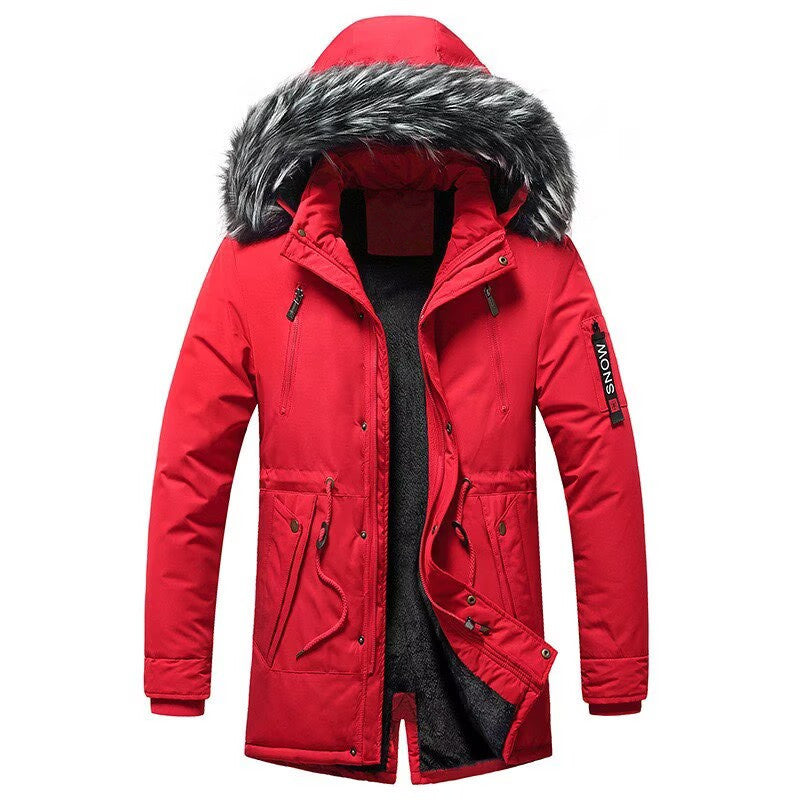 Herren Winterparka mit Kunstfellkapuze, gefütterter Thermo-Mantel mit Kordelzug Nord Taschen