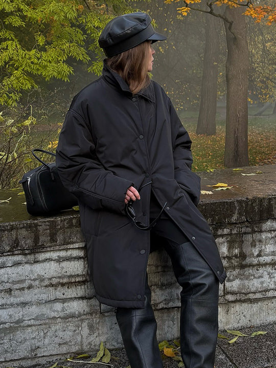 Damen Übergangs-Wintermantel mit minimalistischer Steppung, hochschließendem Kragen und Druckknopfverschluss Nord Taschen