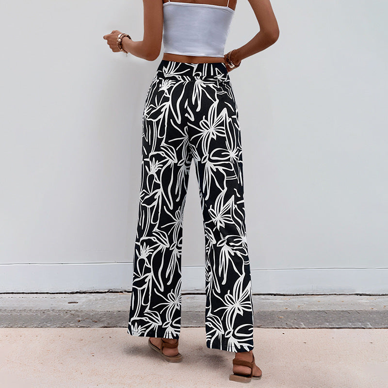 Damen Hochtaillierte Weite Hose mit floralem Muster Nord Taschen