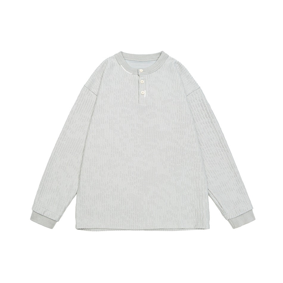 Unisex Gerippter Oversize-Henley-Pullover mit Knopfleiste Nord Taschen