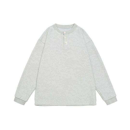 Unisex Gerippter Oversize-Henley-Pullover mit Knopfleiste Nord Taschen