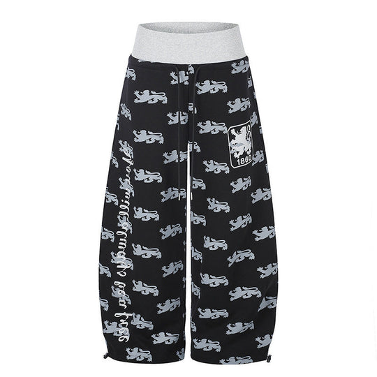 Damen Weite Culotte‑Palazzohose aus Sweat mit hohem Rippbund, Tunnelzug und heraldischem Wappenprint Nord Taschen