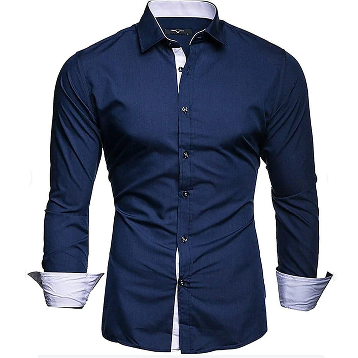 Herren elegantes Langarmhemd mit kontrastierenden Manschetten