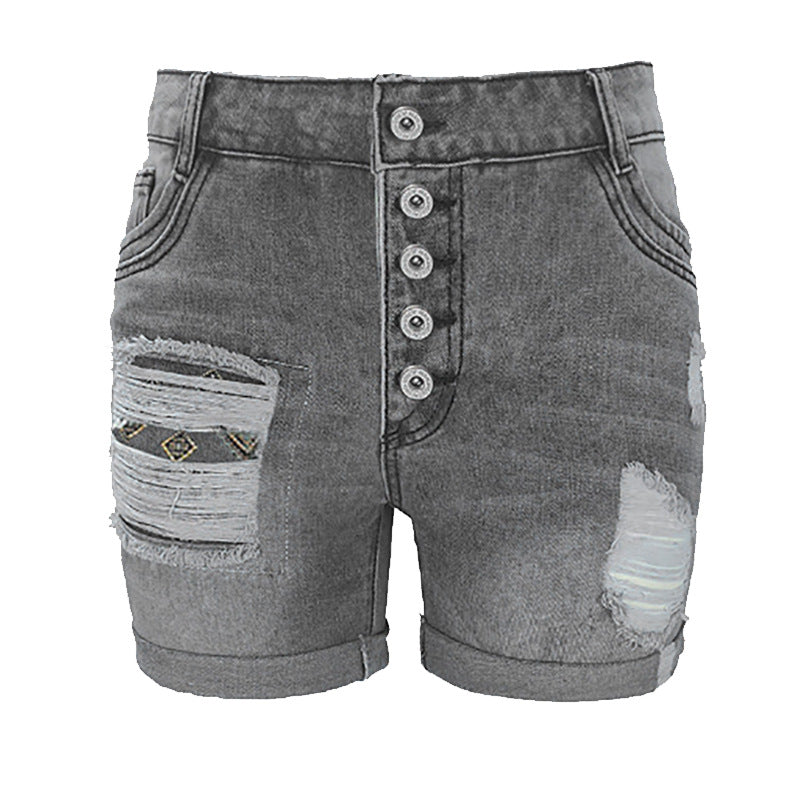 Damen Jeans-Shorts mit lässigem Fransen-Design und modischen Applikationen