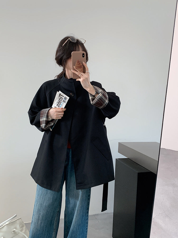 Damen Kurzjacke im Parka‑Stil mit Taillengürtel und kariertem Ärmelfutter Nord Taschen