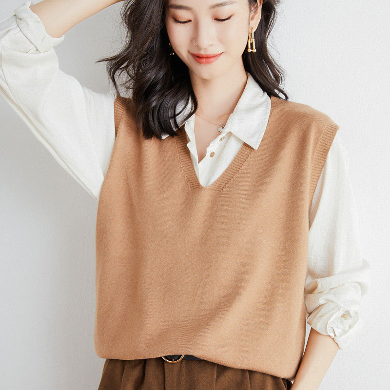 Damen Oversize V-Ausschnitt Feinstrickweste mit Rippenbund Nord Taschen