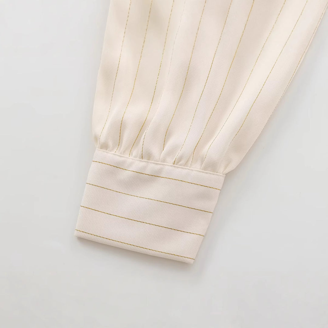 Damen Bluse mit Bindeschal, feinem Nadelstreifen und Ballonärmeln Nord Taschen