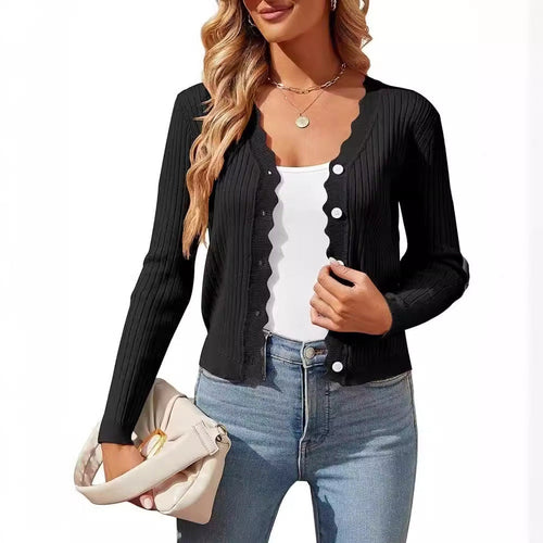 Damen elegante Strickjacke mit Wellenkante