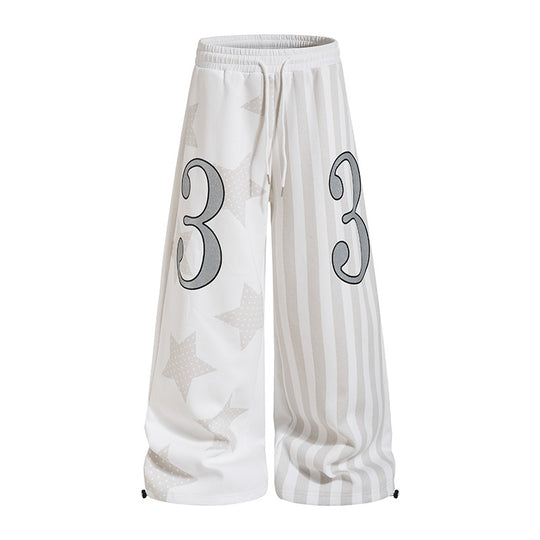 Damen Weite Lounge-Hose mit hohem Komfortbund, Tunnelzug, Stern- und Streifen-Print Nord Taschen