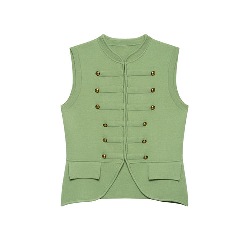 Damen Ärmellose Strickweste im Militärstil mit dekorativen Metallknöpfen und aufgesetzten Taschen Nord Taschen