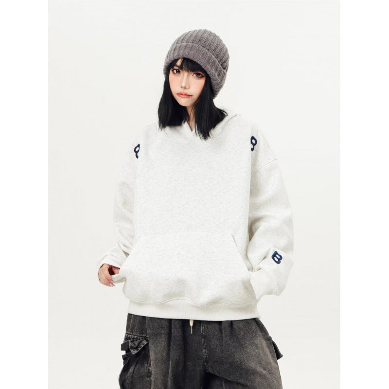 Unisex Oversized Kapuzenpullover mit großflächigem Intarsien‑Blockprint und geripptem Saum Nord Taschen