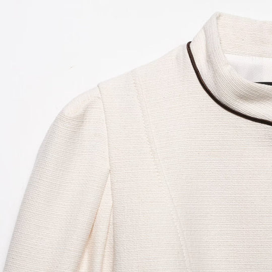 Damen Kurzblazer im Bouclé‑Look mit Stehkragen, dekorativer Paspelierung und bezogenen Knöpfen Nord Taschen