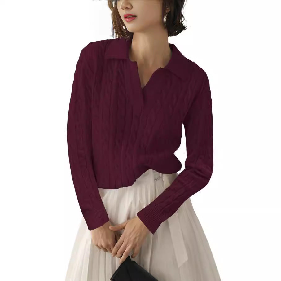 Damen Poloshirt mit Strickmuster und kontrastierenden Akzenten