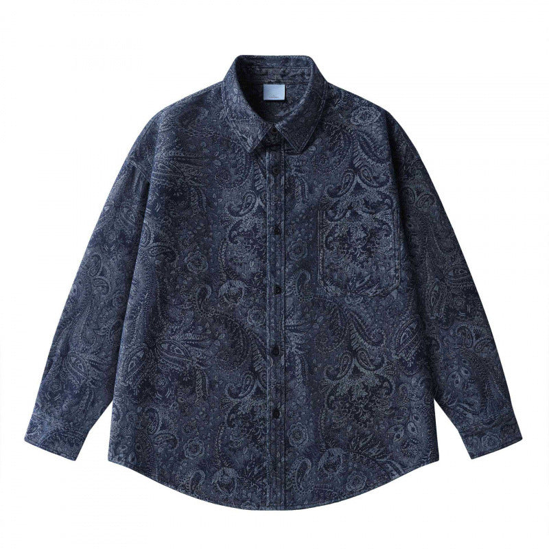 Unisex Oversize Hemdjacke mit Paisley‑Jacquard, durchgehender Knopfleiste und Brusttasche Nord Taschen