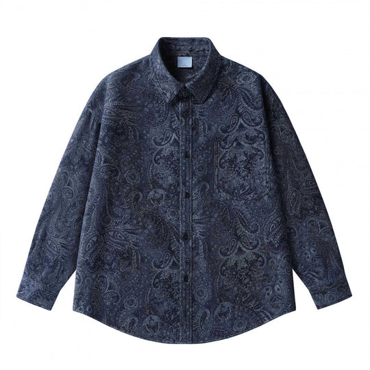 Unisex Oversize Hemdjacke mit Paisley‑Jacquard, durchgehender Knopfleiste und Brusttasche Nord Taschen