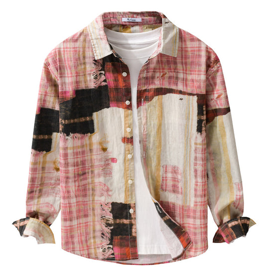 Herren Relaxed Patchwork-Karo Hemdjacke mit ausgefransten Kanten und Crinkle-Finish Nord Taschen