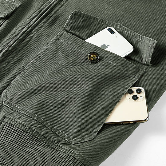 Herren  gefütterte Pilot-Bomberjacke mit Teddykragen, verdecktem Reißverschluss und funktionalen Klapptaschen Nord Taschen